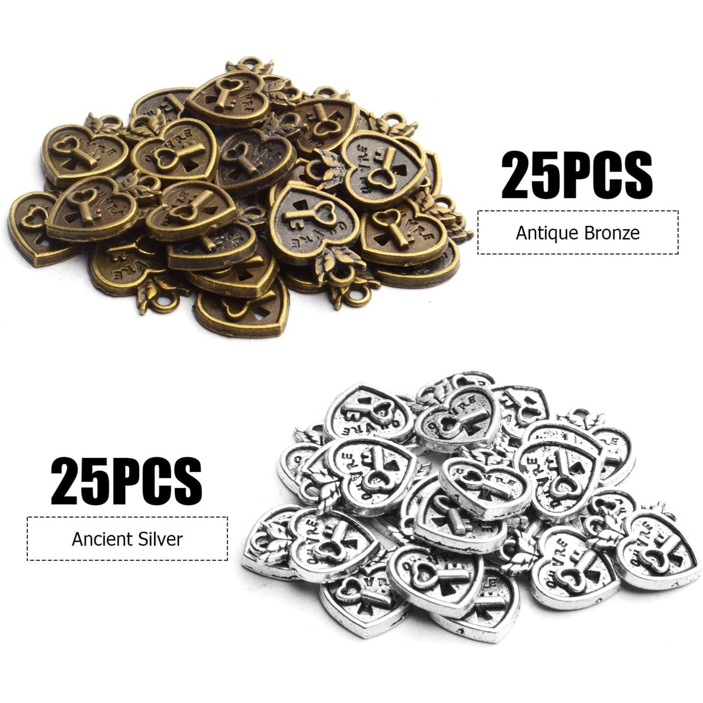 Lock Charms Pendant, 50pcs Tibetan Style Heart Lock Charms Antique Alloy Lock Pendant Craft Supplies for Bracelets Necklace Jewelry Findings, Antique Silver and Antique Bronze, 17x13x2.5mm