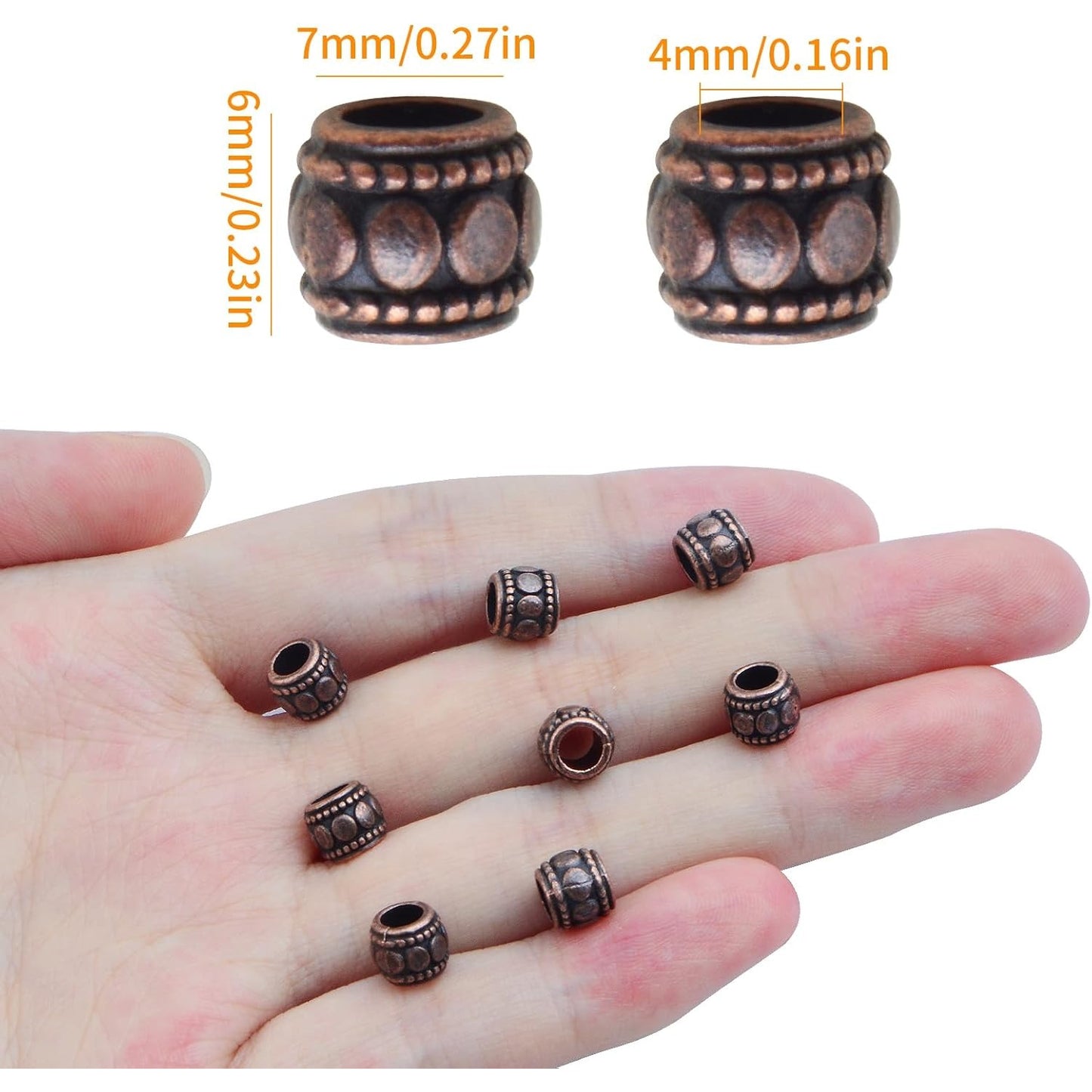 100pcs Round Tube Spacer Beads Alloy Large Hole Column Beads Antique Red Copper Loose Charm Beads Accessories for DIY European Bracelet Necklace Jewelry Making, Hole: 4 mm