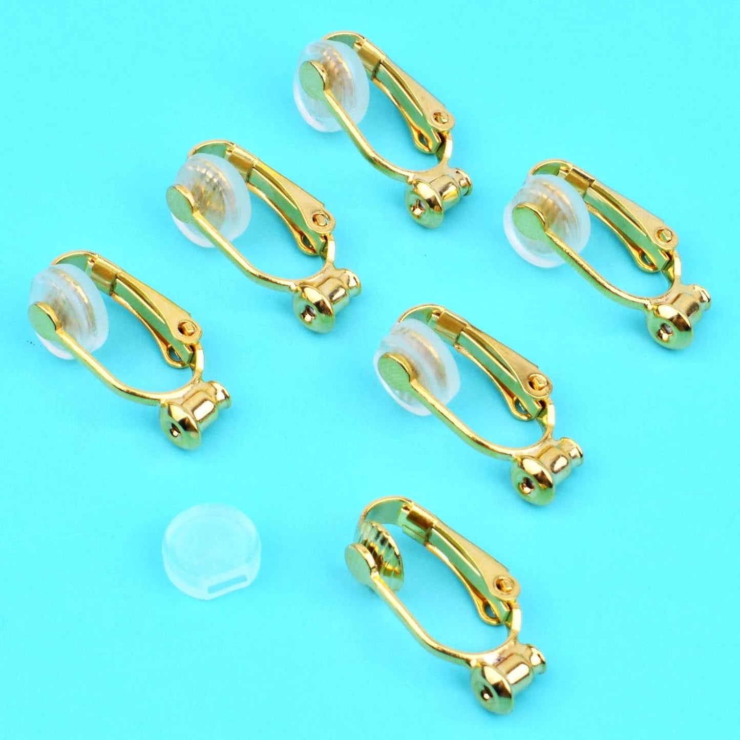Clip-On Earring Converters - 12 Non-Pierced Earring Clips, Silicone Pads for Jewellery Making - Silver and Gold