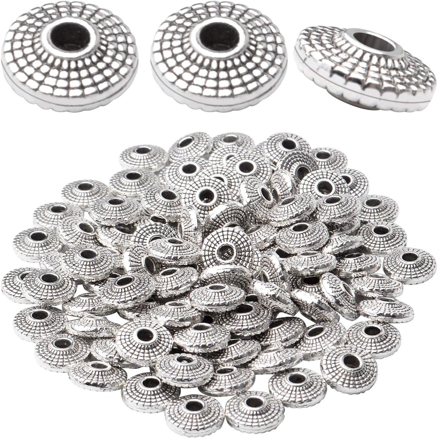 100pcs Tibetan Antique Silver Spacer Bead Metal Beads Spacers Jewelry Spacer Charms with A Box Jewelry Findings Accessories for Bracelet Necklace Jewelry Making