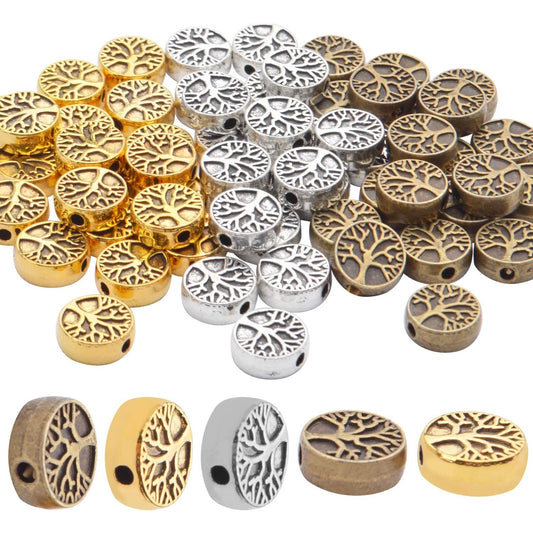 60pcs Antique Tree of Life Beads Mixed Loose Spacer Beads Metal Jewelry Findings for Making Necklace Bracelet Craft,3 Colors