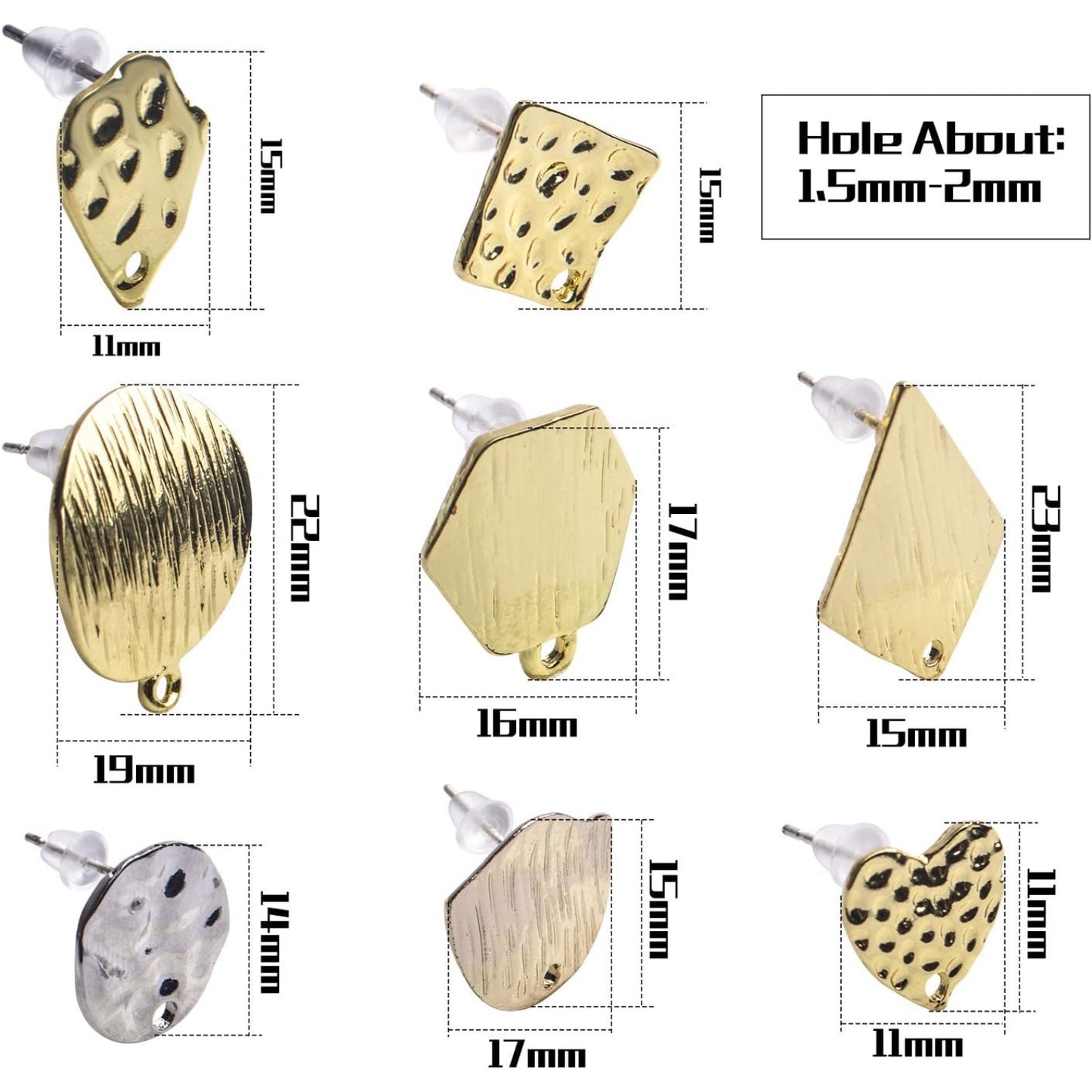 Blank Earring Set, 16pcs 8 Styles Metal Alloy Stud Earrings Post Blank Base with Loop Irregular Shapes Earring Pins with 16pcs Bullet Earring Backs for DIY Earring Jewelry Making, Golden