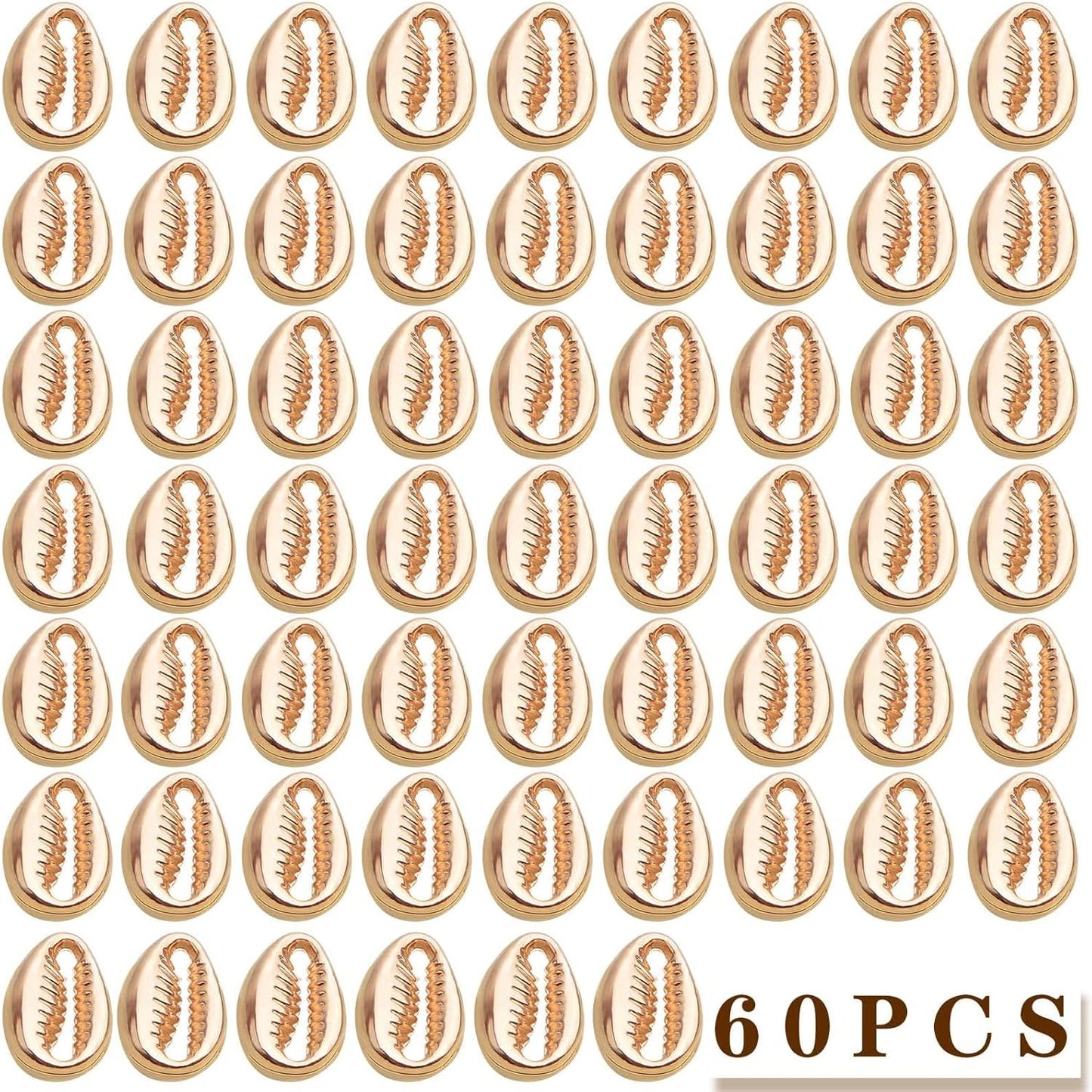 60pcs Golden Plated Seashells Tooth Pendant Charms Alloy Simulation Shell Teeth Bead Charms Accessories for DIY Bracelets Necklaces Crafts Jewelry Making