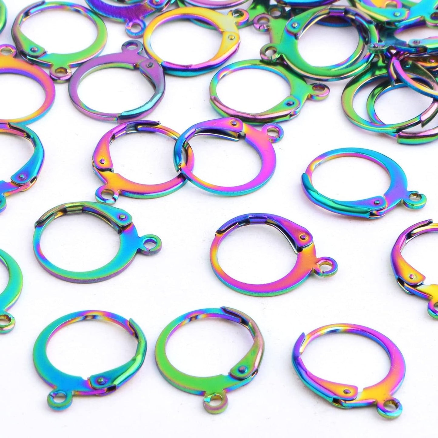 50pcs Stainless Steel Leverback Earring Hooks Round French Lever Back Earwires Hooks with Loop Earring Findings for DIY Dangle Jewelry Making Supplies, Rainbow Color