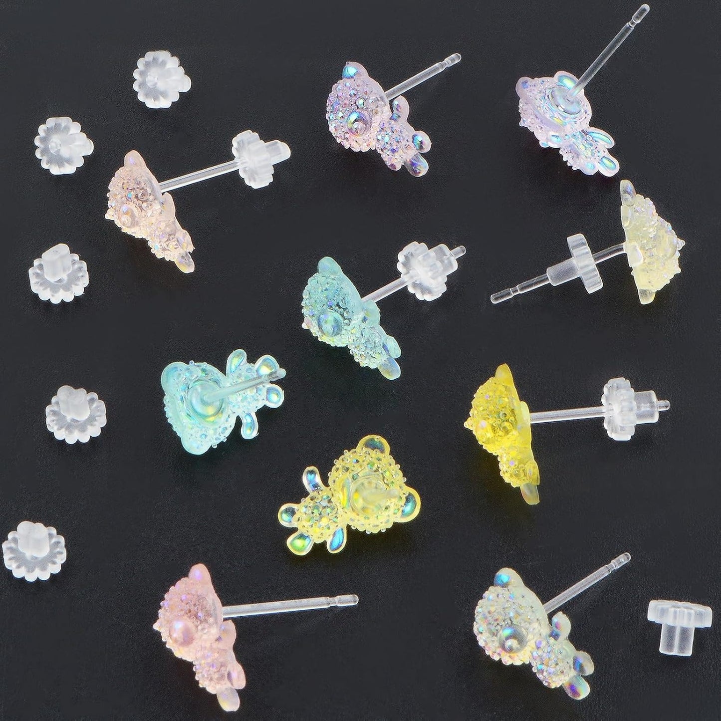 5 Pairs Gummy Bear Stud Earrings Kits Colorful Cartoon Resin Bear Earring Post Studs with Clear Earring Safety Backs for DIY Jewelry Making Findings Gifts