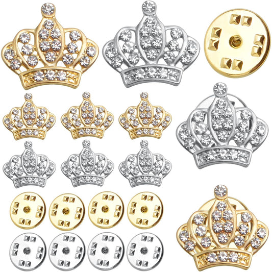 12pcs Tiara Crown Brooch Pins with Shiny Rhinestones Metal Crown Brooches Clips Accessories for Women Clothing Cardigan Dresses Shirts Shawl Decoration, 2 Colors