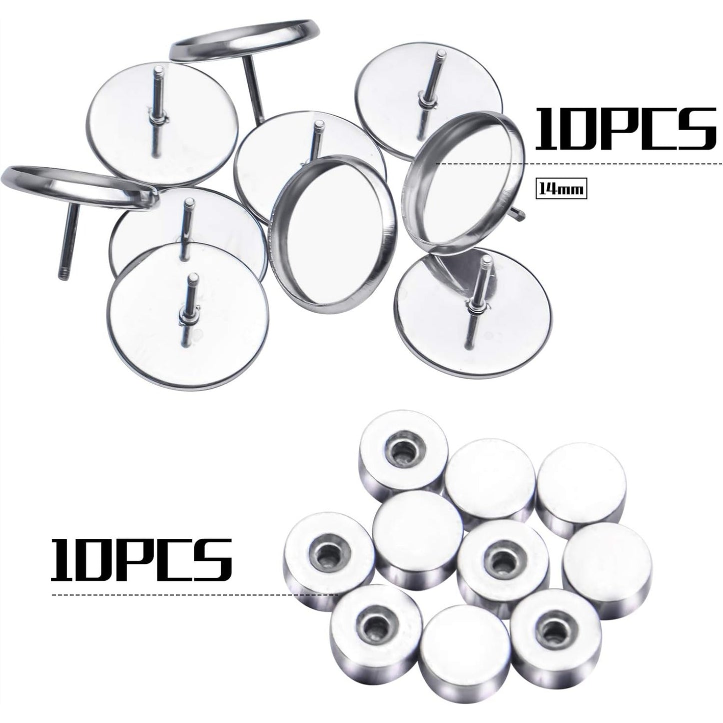 Stud Earring Bezels,10pcs 6mm Stainless Steel Hypoallergenic Cabochon Bezel Trays Gemstone Earring Posts Blanks Settings