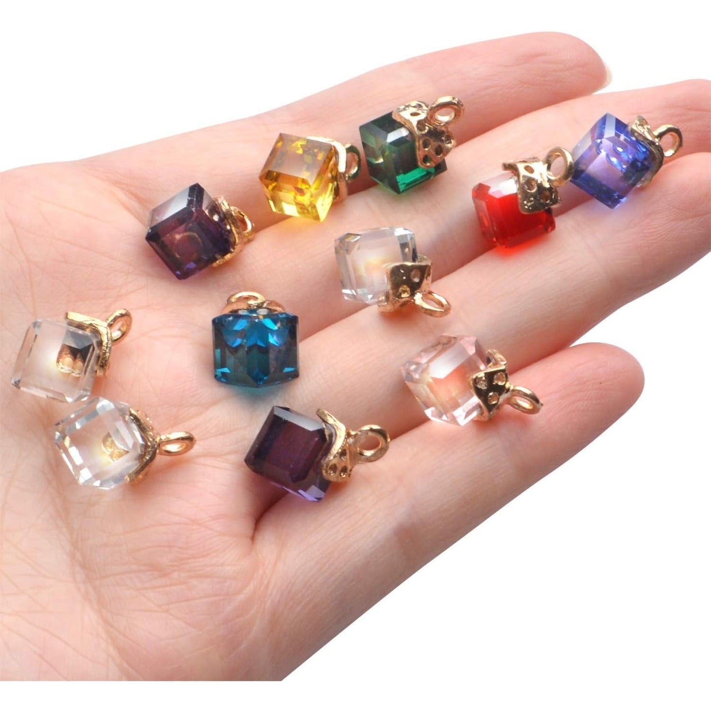 24 Pcs Cube Crystal Charms Bulk Rhinestone Pendants, 12 Colors for DIY Jewelry Making Supplies