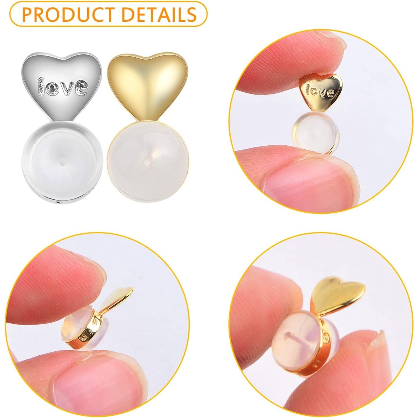 12pcs Soft Silicone Hamburger Heart Shaped Earring Backs Hypoallergenic Love Locking Secure Earring Backings Replacements for Studs Earring Hoops Fish Hooks, 2 Colors