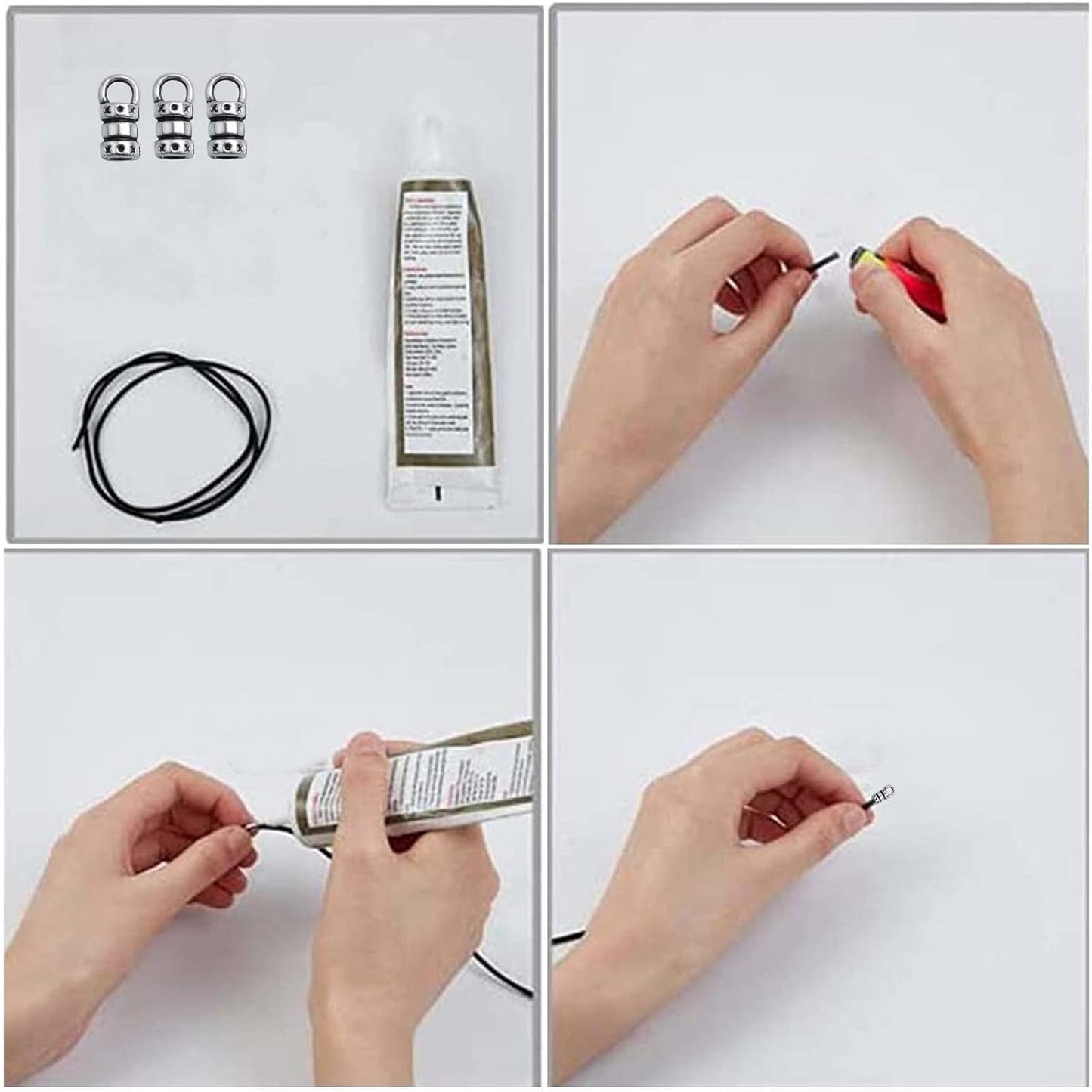 100pcs Antique Silver Cord End Caps Tibetan Alloy Leather Tassel Caps Barrel Leather Cord Link Buckle Tips Glue-in End Caps Accessories for DIY Bracelet Necklace Jewelry Making