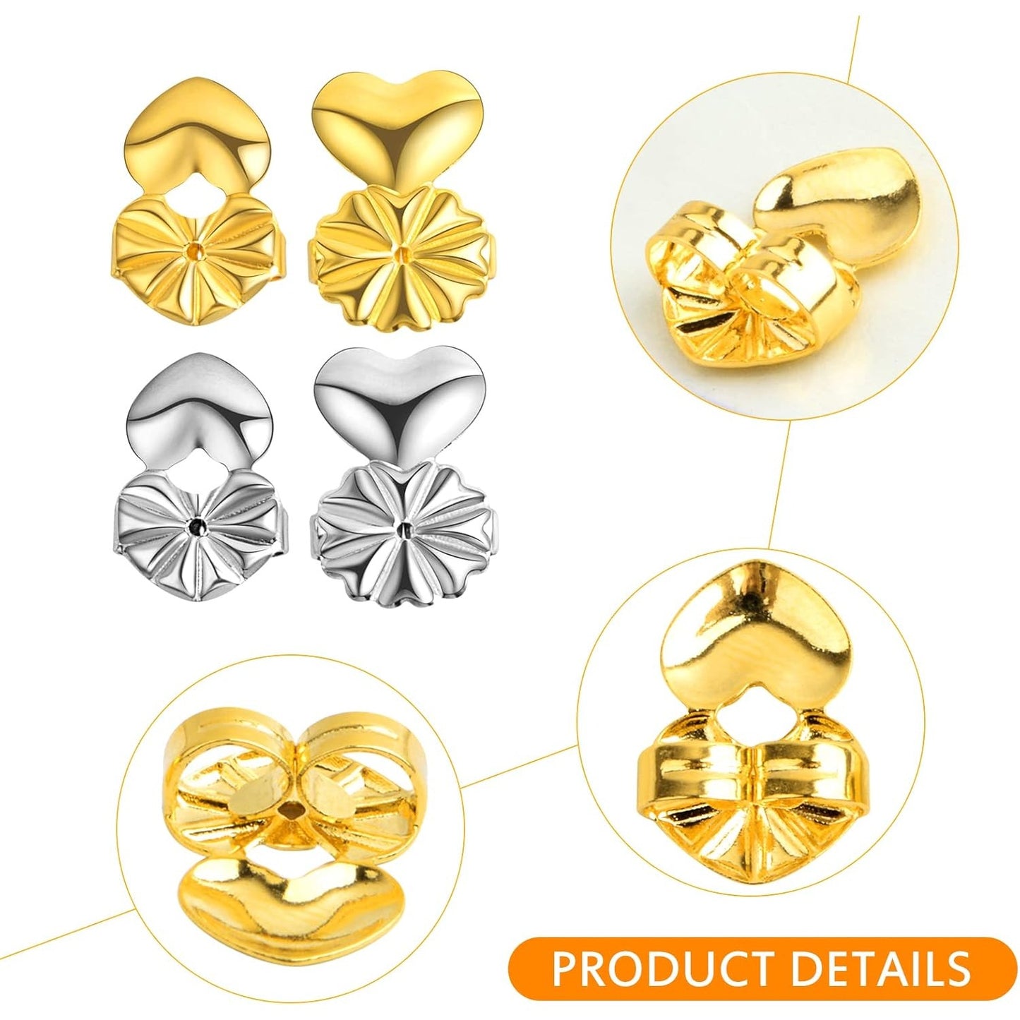 8 Pairs 2 Styles Earring Backs Lifters Hypoallergenic Brass Earring Backs Adjustable Magic Earring Secure Backs for Droopy Ears Heavy Earrings, Golden and Silver