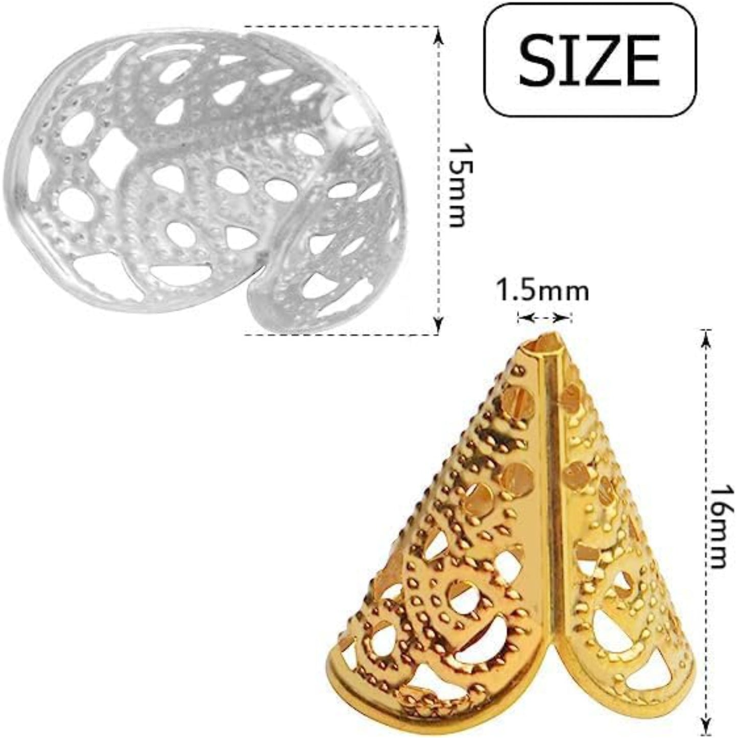 Bead Caps,200Pcs Filigree Cone Beads Cap Alloy Hollow Flower Bead Caps for Bracelet Jewelry DIY Craft Making