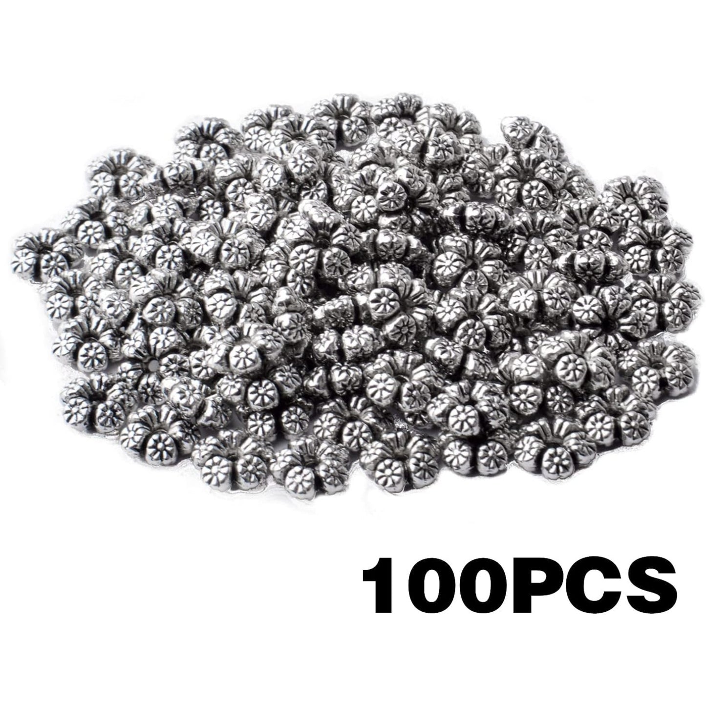 100pcs Antique Silver Flower Spacer Beads Tibetan Alloy Flower Bead Spacer Charm Beads for DIY Bracelet Necklace Jewelry Crafts Making Supplies