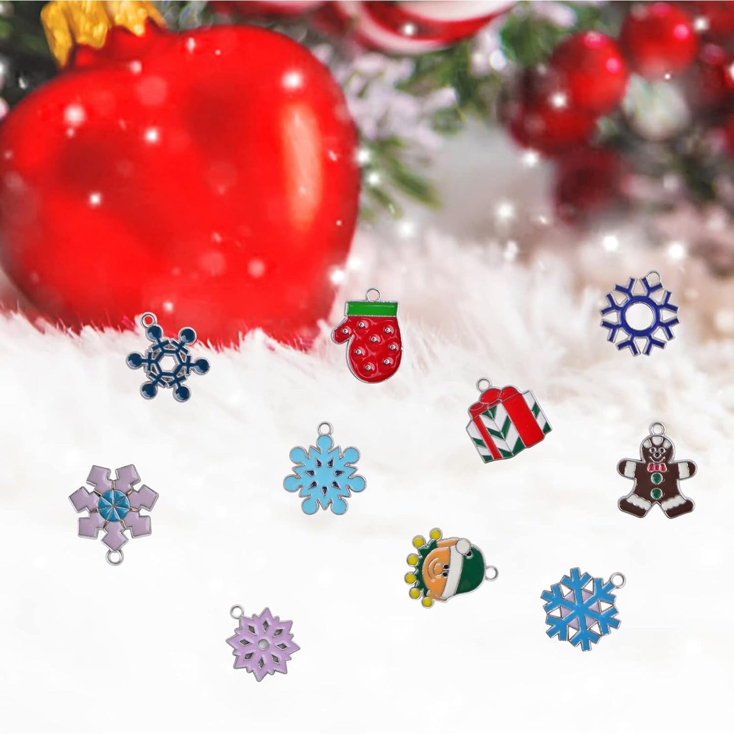 34pcs Assorted Christmas Theme Charms Alloy Enamel Mixed Santa Claus Christmas Tree Gloves Skating Shoes Pendant Charms for DIY Crafts Necklace Earrings Jewelry Making