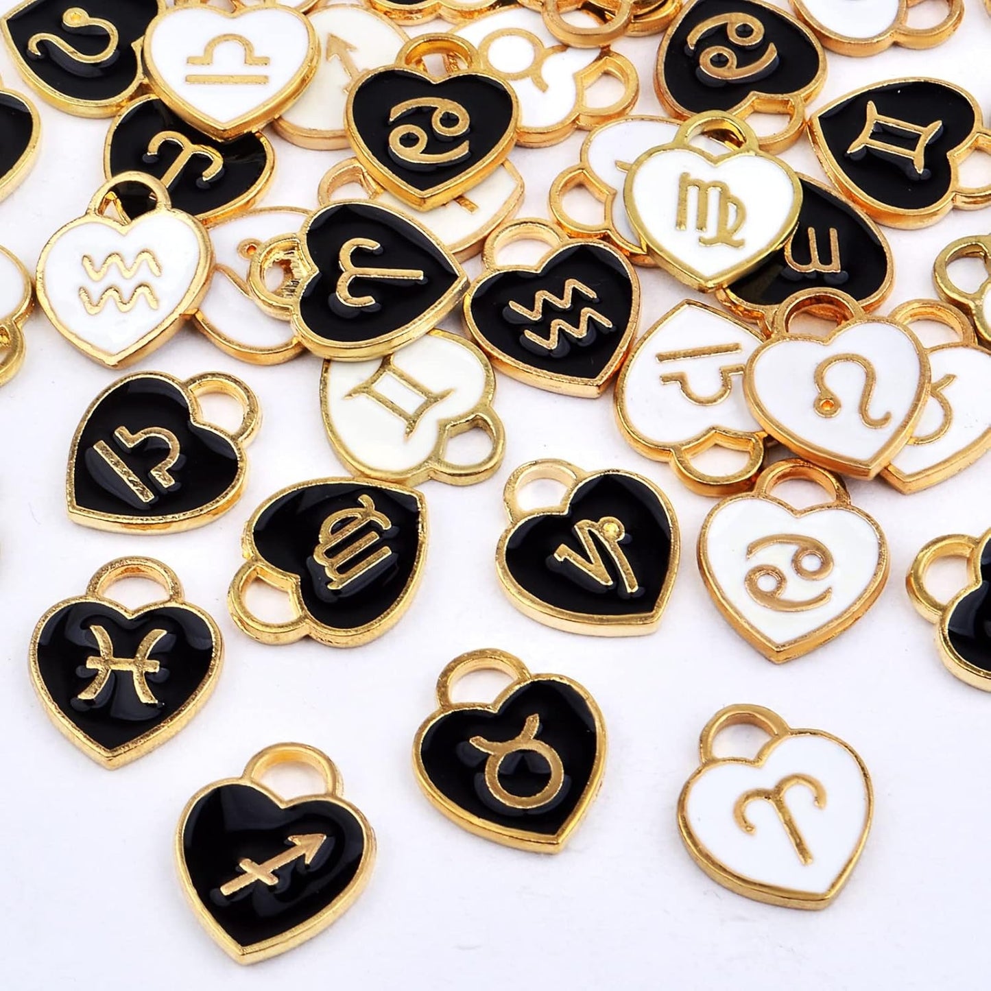 48pcs (4 Sets) Heart Enamel 12 Constellations Charms Double Sided Zodiac Sign Dangle Pendants Craft Supplies for DIY Necklace Bracelet Earrings Jewelry Making, 2 Colors