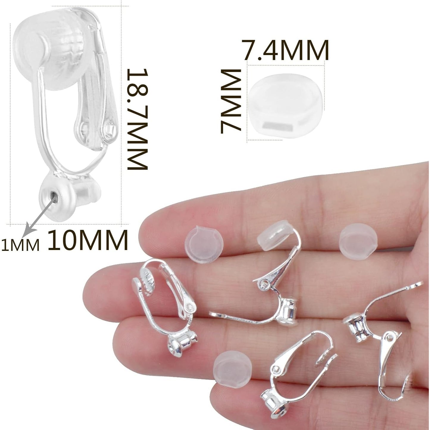 Clip-On Earring Converters - 12 Non-Pierced Earring Clips, Silicone Pads for Jewellery Making - Silver and Gold