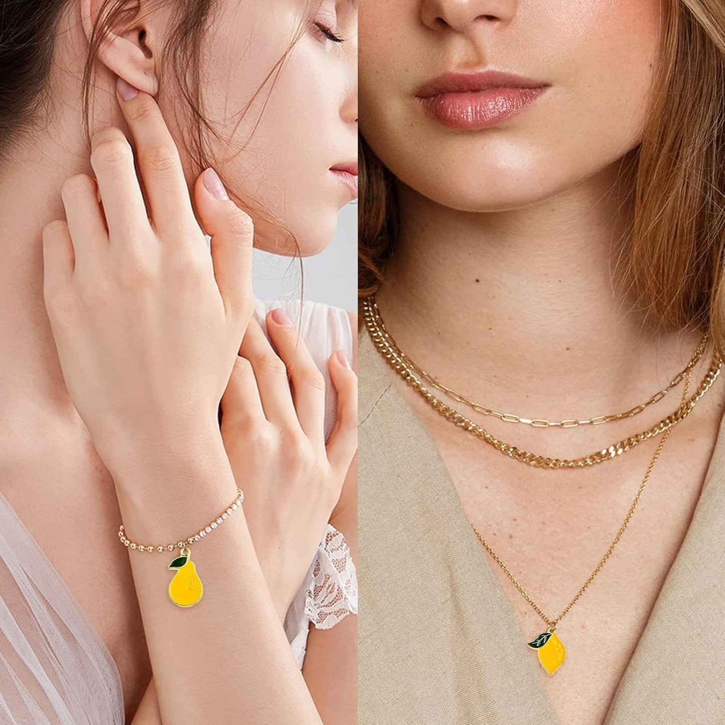 40pcs Faux Fruit Pendant Charms Yellow Enamel Alloy Lemon Pear Dangle Pendants Craft Accessories for DIY Necklace Bracelet Earring Jewelry Making Decor