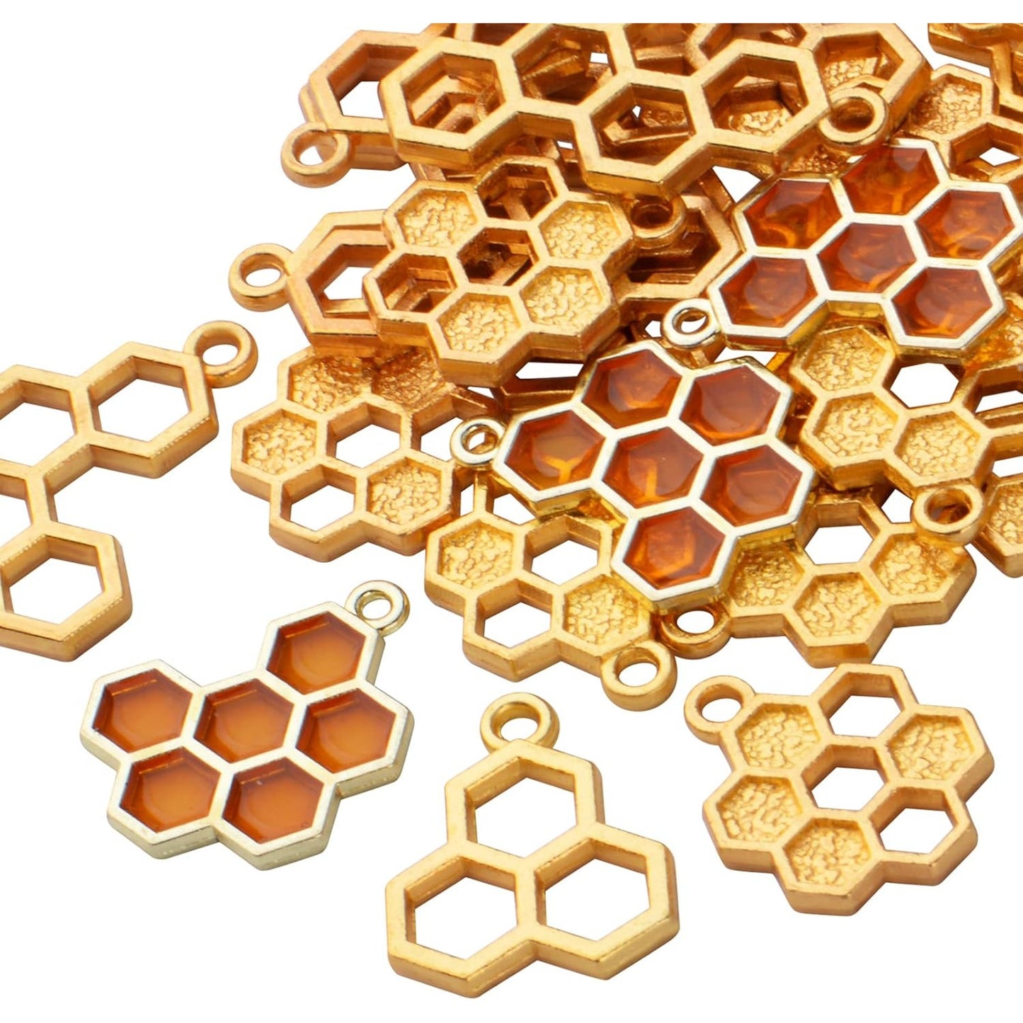 50pcs Enamel Honeycomb Charms Pendants Alloy Bee Honeycomb Open Back Bezel Pendant for Necklace Bracelet DIY Crafts Jewelry Making Accessories