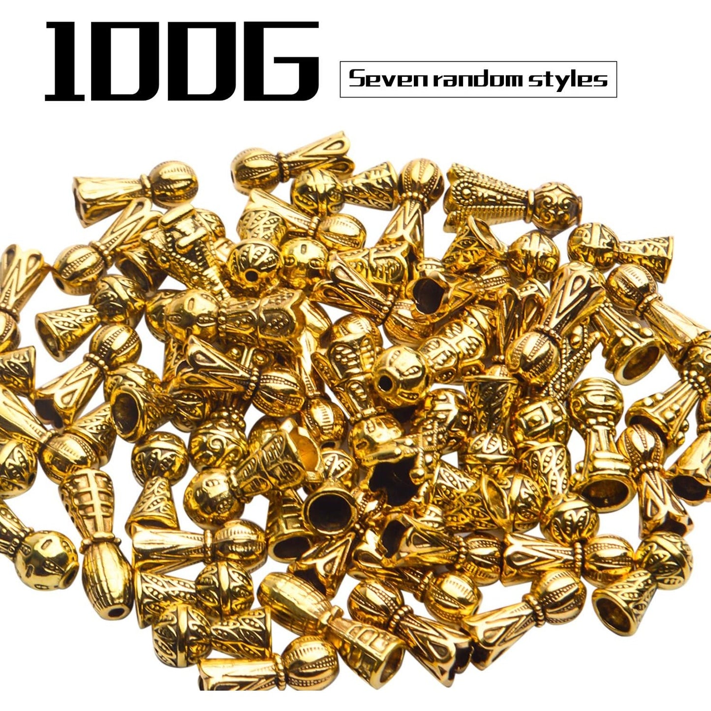 Jewelry Bead Caps,100 Gram Antique Golden Bead Caps Tibetan Style Bead Cones Caps Flower Bead End Caps Alloy Bead Terminators with Ball End for Jewelry Bracelet Necklace DIY Craft Making,7 Styles