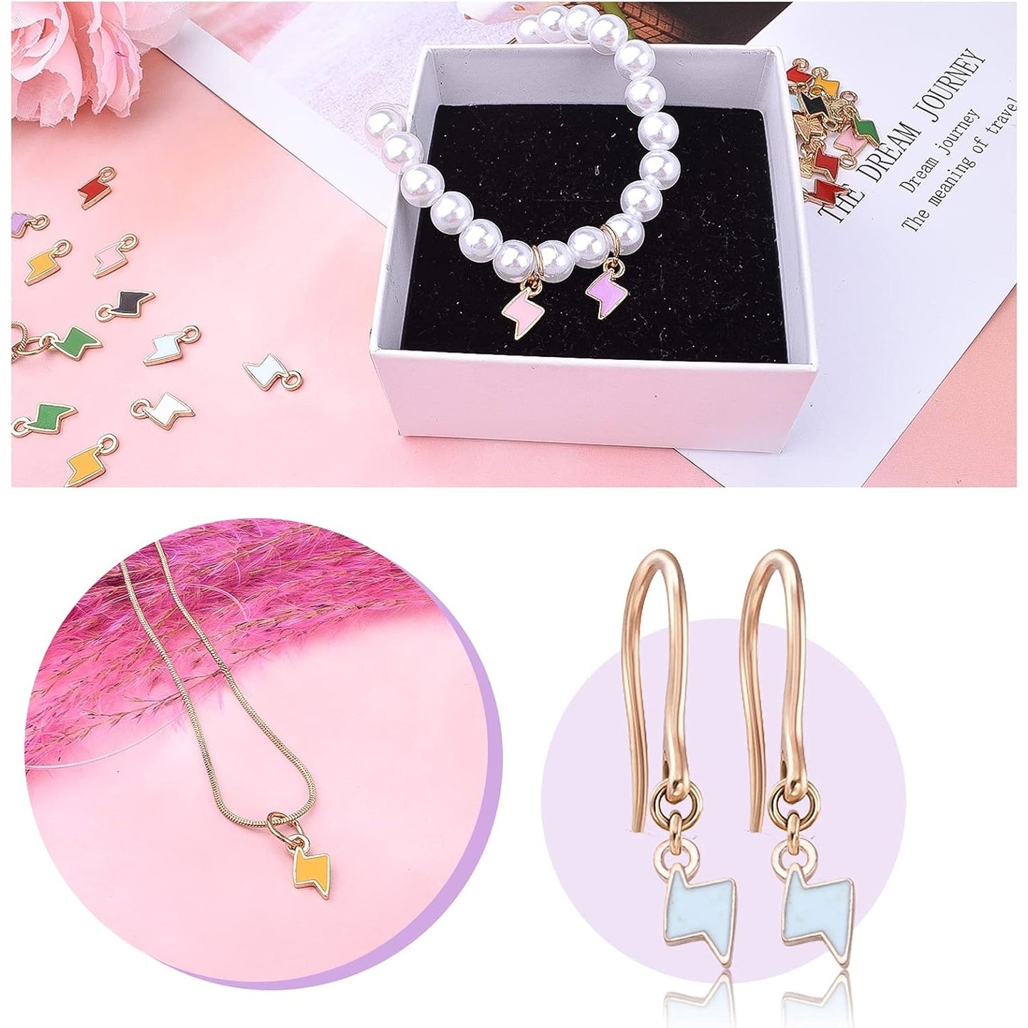 40pcs 8 Colors Enamel Lightning Charms Alloy Flash Thunder Shape Pendants Mini Cute Dangle Accessories for DIY Bracelet Necklace Earrings Jewelry Making Supplies