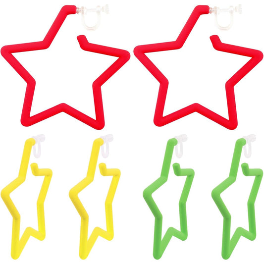 3 Pairs Colored Paint Pentagram Star Shape Clear Clip-on Earring Converters Non Pierced Earring Clips Components for Women DIY Earrings Jewelry Making, 3 Colors