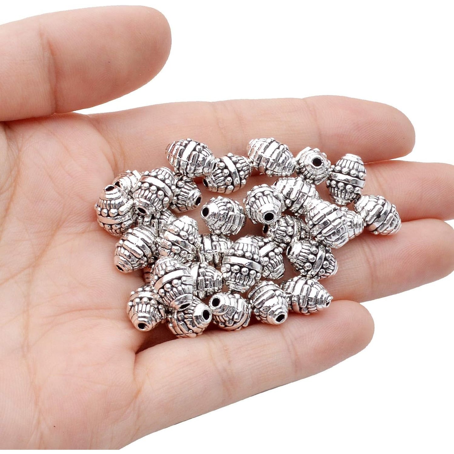 50pcs Alloy Antique Silver Bicone Spacer Beads Tibetan Beads Loose Spacer Bead Jewelry Spacer Charms with A Box for Earring Bracelet DIY Jewelry Crafts Making