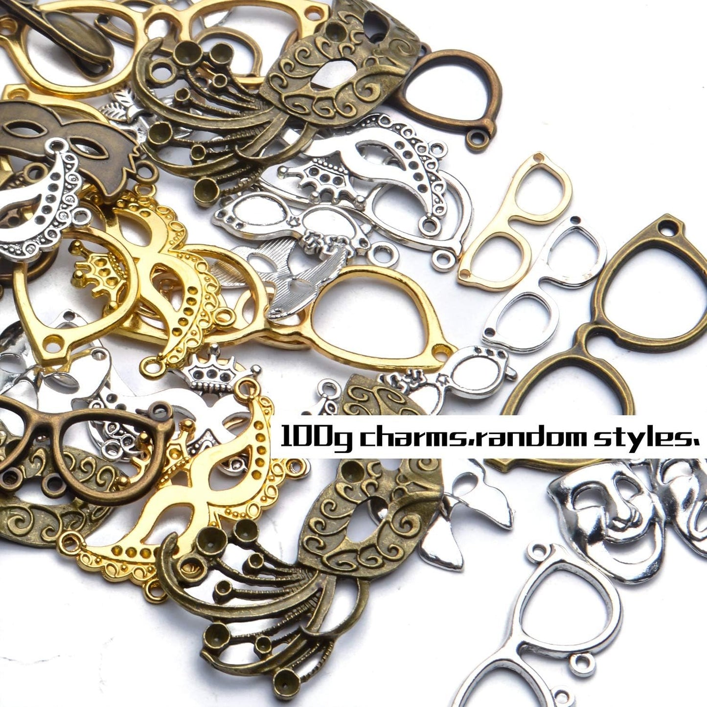Mask Pendant Jewelry, 100g(About 25-50pcs) Women Face Masks Pendant Charms Alloy Antique Mask Eyeglasses Charms Accessory for Halloween Parties Ball Dance Cosplay Jewelry DIY