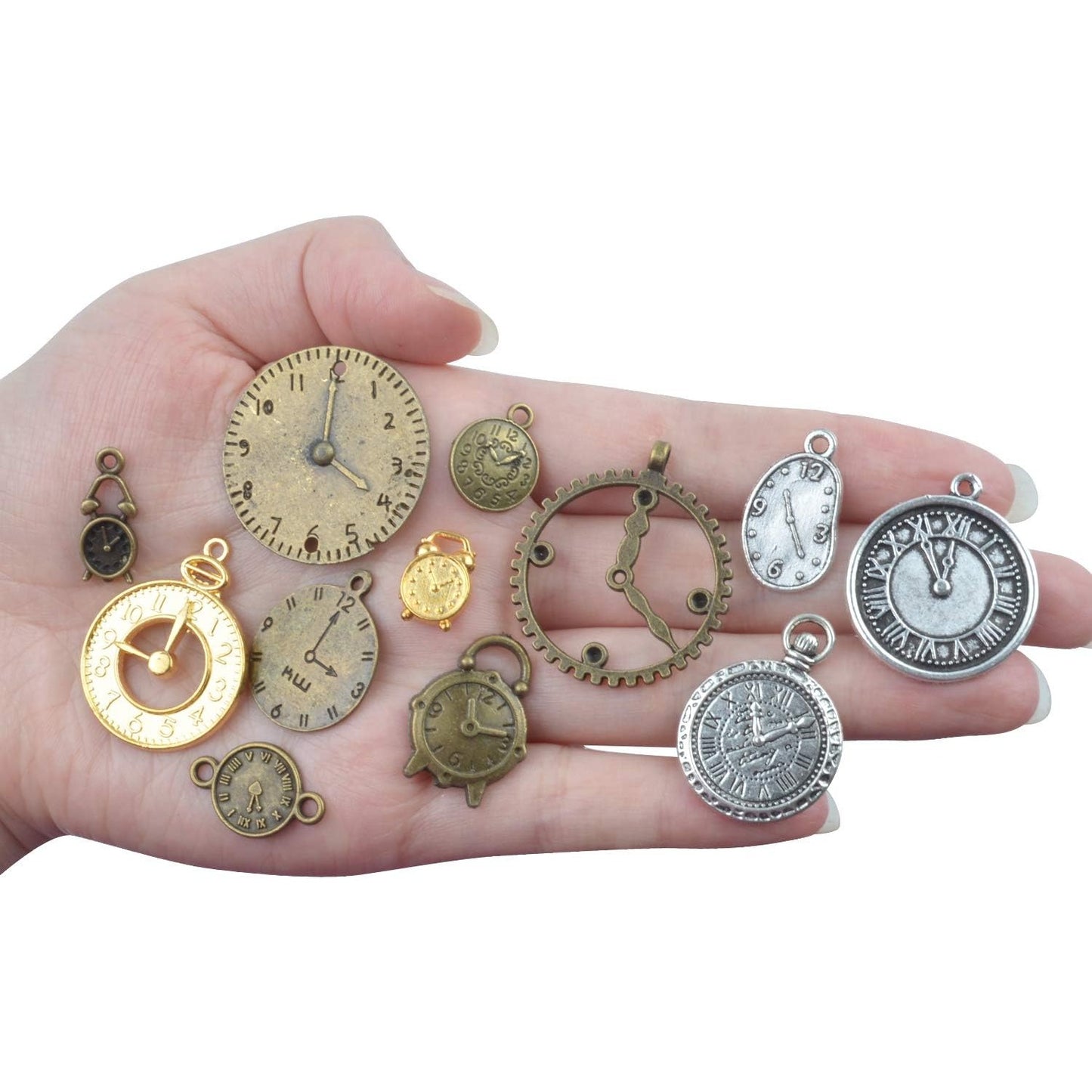 100G Mixed Antiqued Charms Clock Face Charm Pendant for DIY Crafts, Gears, Jewelry Making, Steampunk Pendants