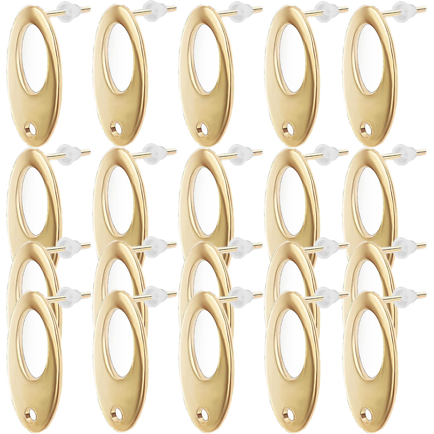 20pcs Oval Earring Posts with Hole Stainless Steel Stud Earrings Ear Pins Components Findings and 20pcs Clear Earring Backs for DIY Jewelry Making Birthday Party Gifts