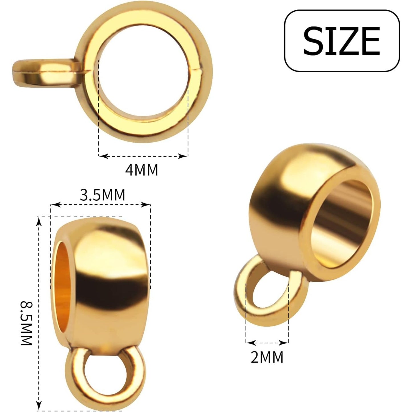 Bail Tube Beads, 100pcs Antique Golden, 4mm Hole, Fit Snake Chain, European Charm Bracelet, Necklace