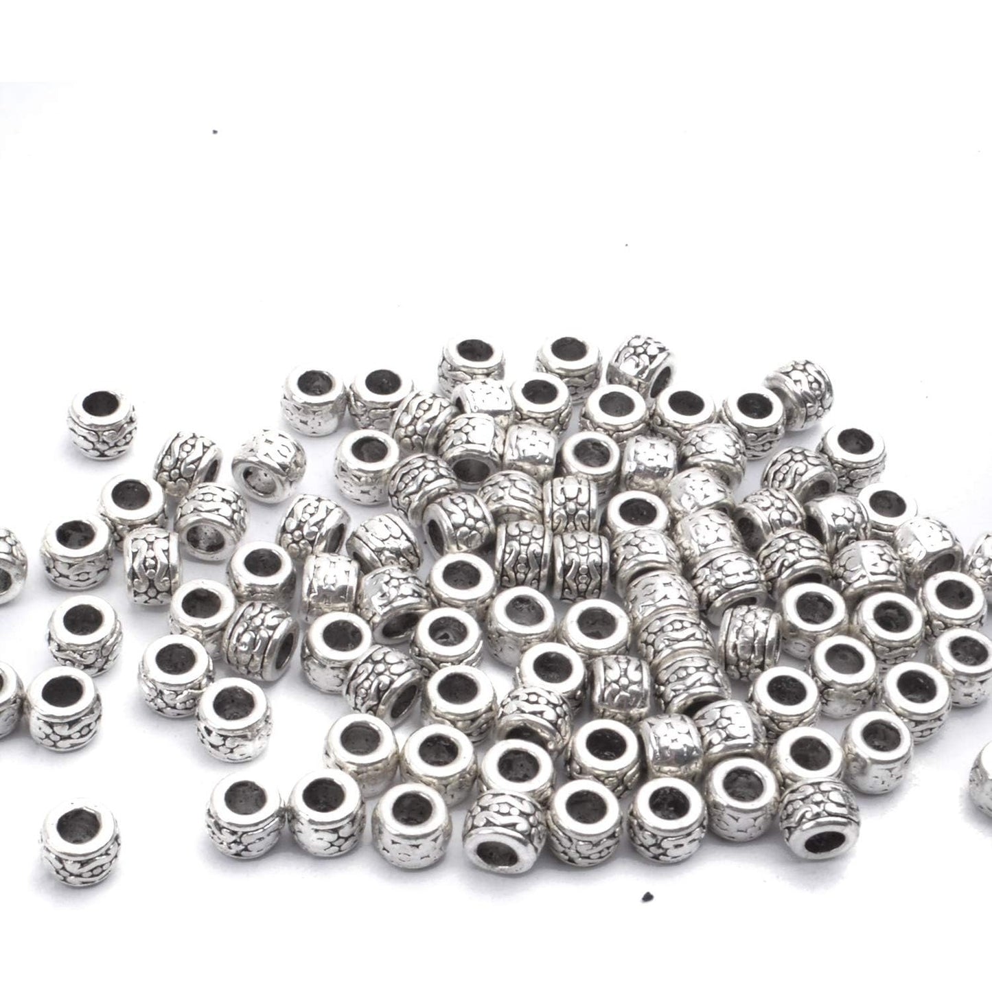 BronaGrand 100pcs Tibetan Antique Silver Spacer Beads - Large Hole, Hollow Tube Charms for DIY Necklace & Bracelets