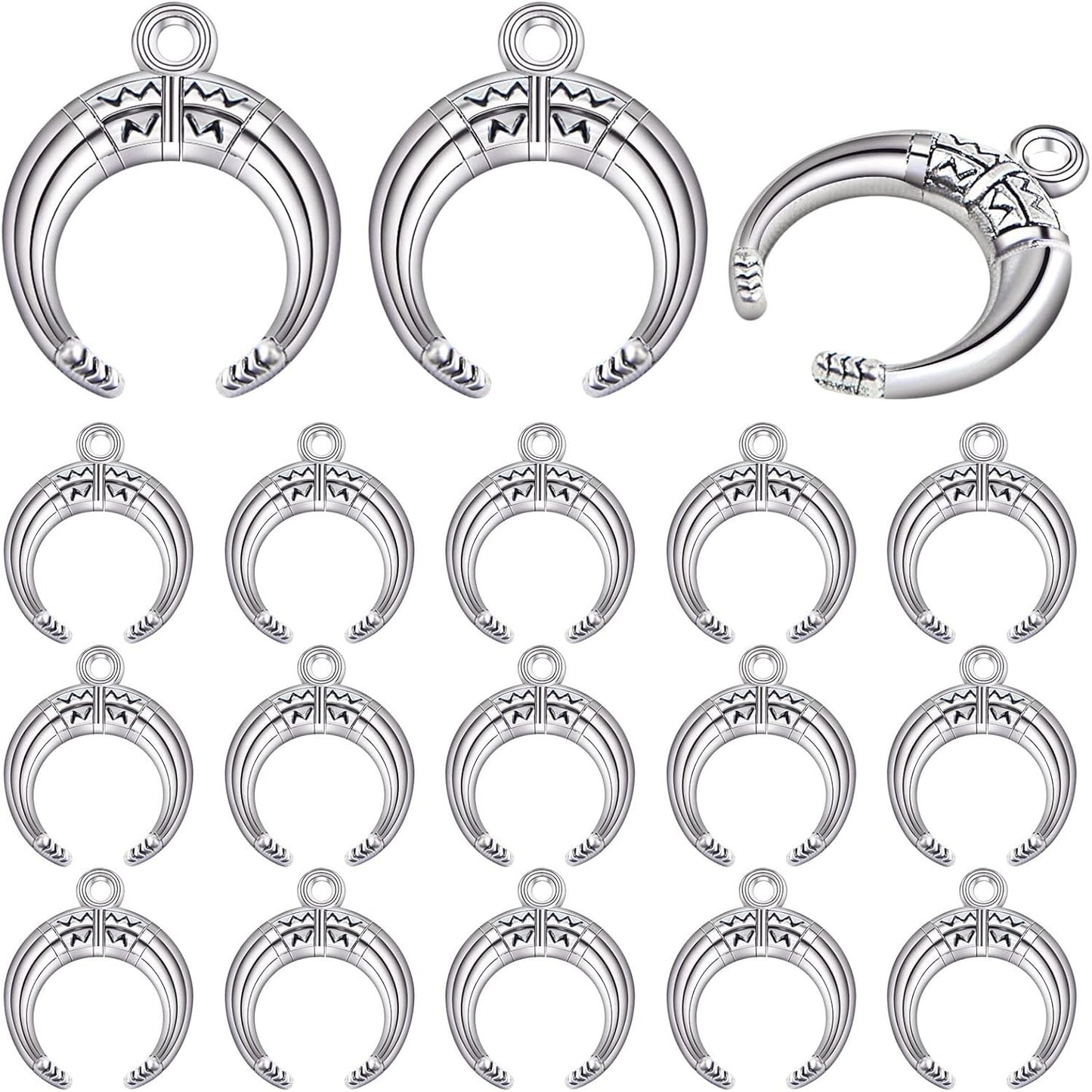 60 Pieces Antique Silver Crescent Moon Pendants Vintage Alloy Luna New Moon Dangle Charms Bulk Crafts Accessory for DIY Bracelet Necklace Earrings Jewelry Making