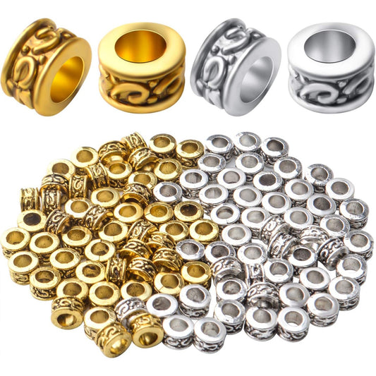 100pcs Alloy Tube Beads Spacers Tibetan Column Spacer Bead Rondelle Loose Beads Jewelry Spacer Charms for Bracelet Necklace Jewelry Making Crafts Supplies