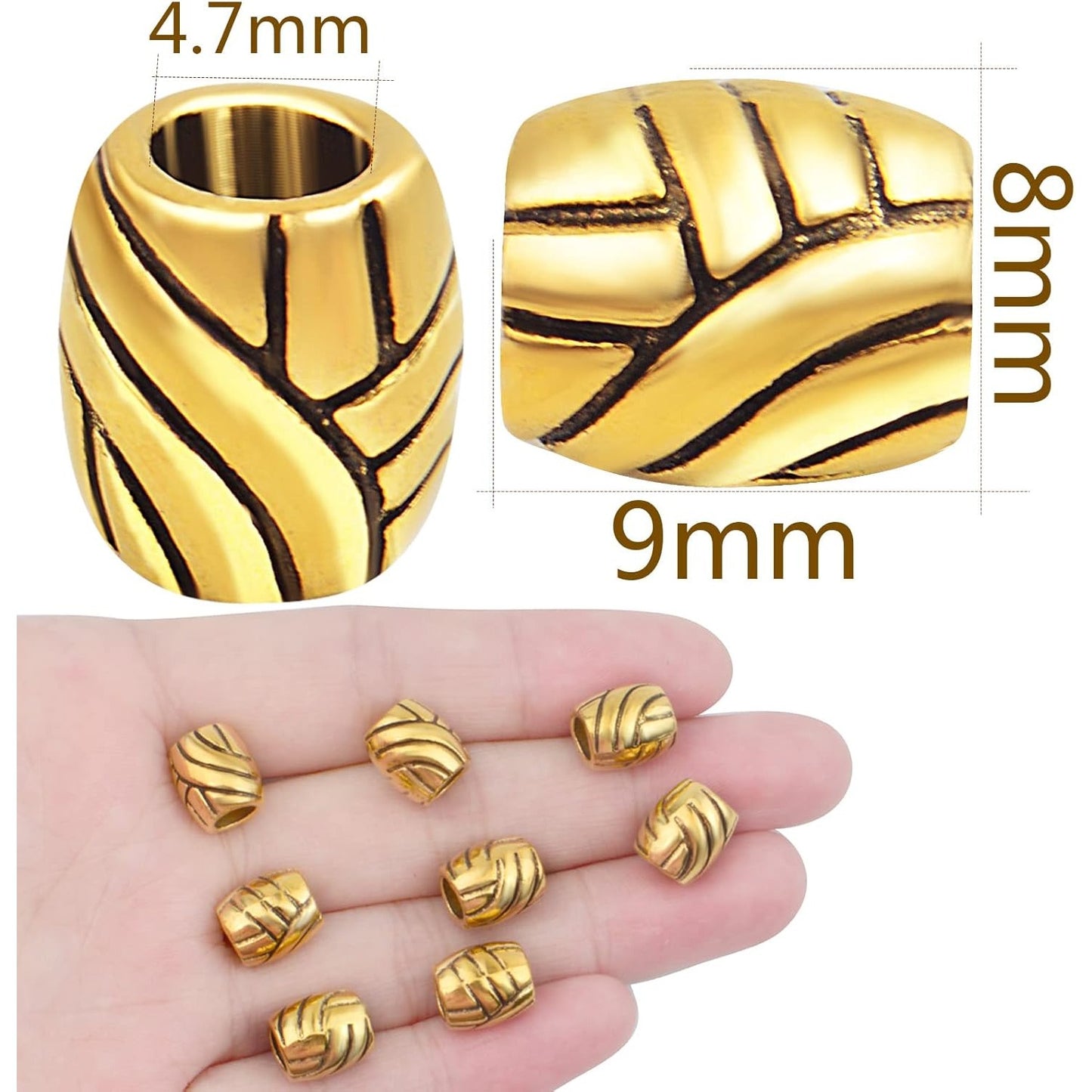 50pcs Antique Golden Large Hole Spacer Beads Alloy Column Tube Beads Loose Barrel Beads Jewelry Findings for DIY Bracelet Necklace Handmade Decor, Hole: 4.7 mm