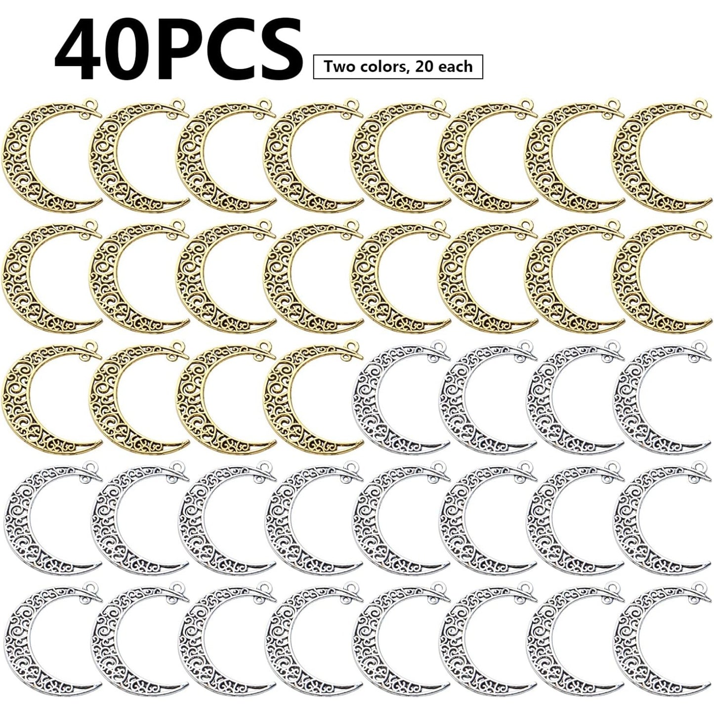 40pcs Hollow Moon Charms Crescent Moon Pendants Celestial Charms Crafts Supplies for DIY Bracelet Necklace Jewelry Making Accessory