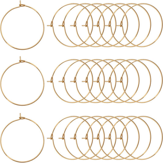 BronaGrand 100 Pieces Gold Plated Wine Glass Charm Rings Earring Hoops 20mm