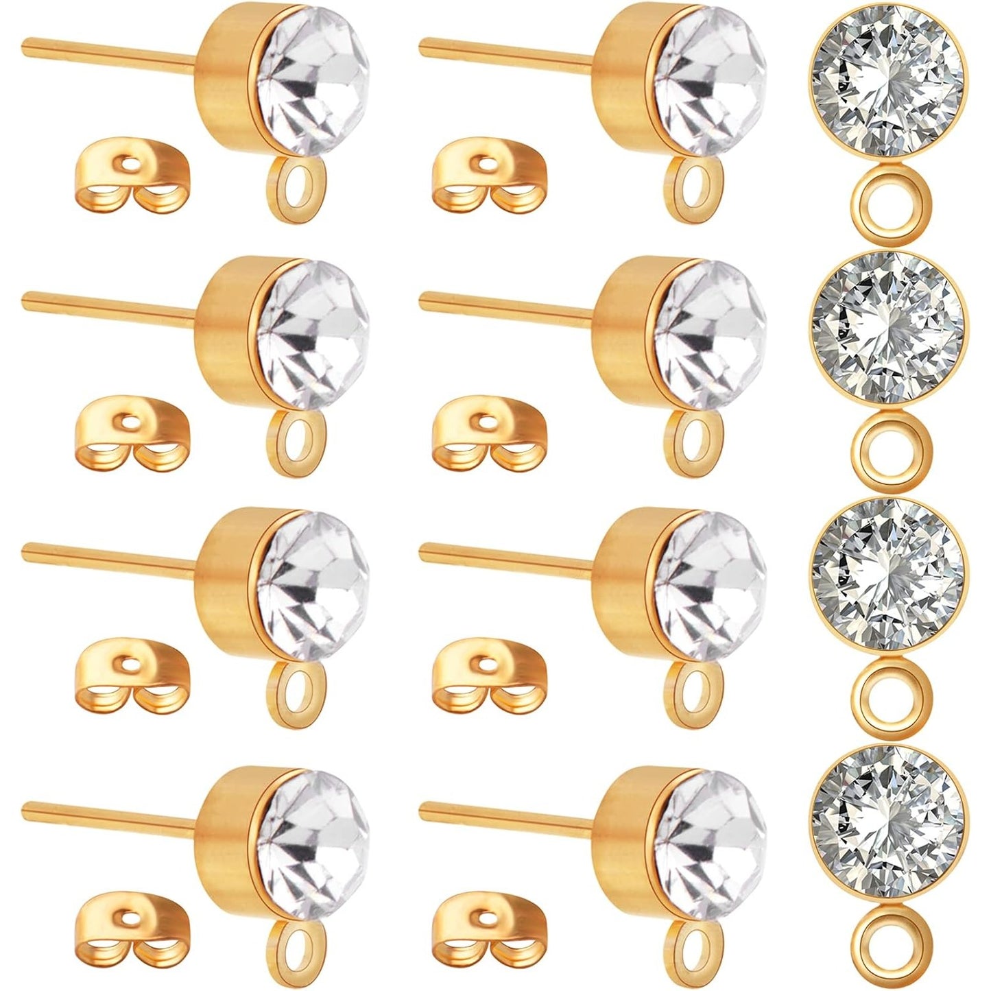 100pcs 5mm Rhinestone Earring Studs Hypoallergenic Earrings Posts with Loop and 100pcs Butterfly Earring Backs for DIY Earring Jewelry Making Supplies