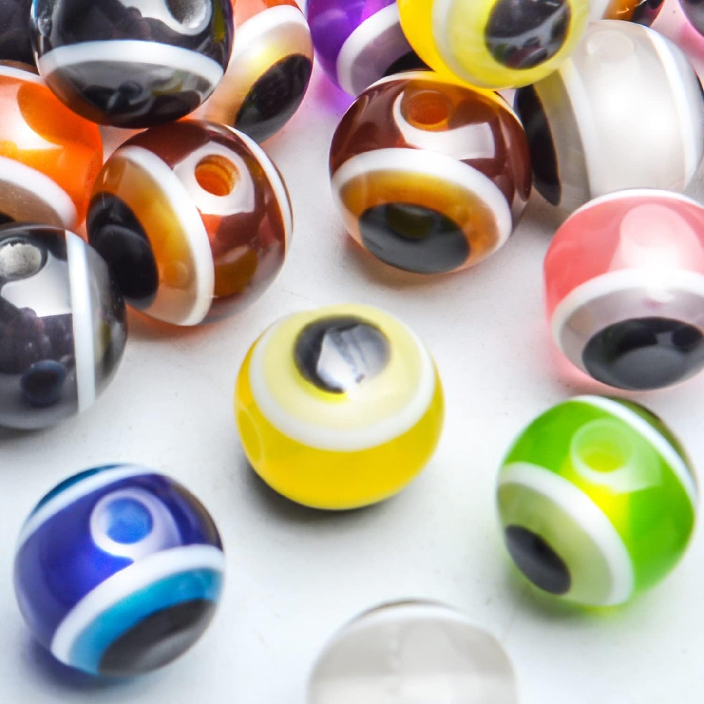 Evil Eye Beads,100pcs 10mm Round Evil Eye Spacer Beads Mixed Colored Resin Beads Charms Loose Beads for Earring Bracelets Necklace Jewelry Beading Project Making
