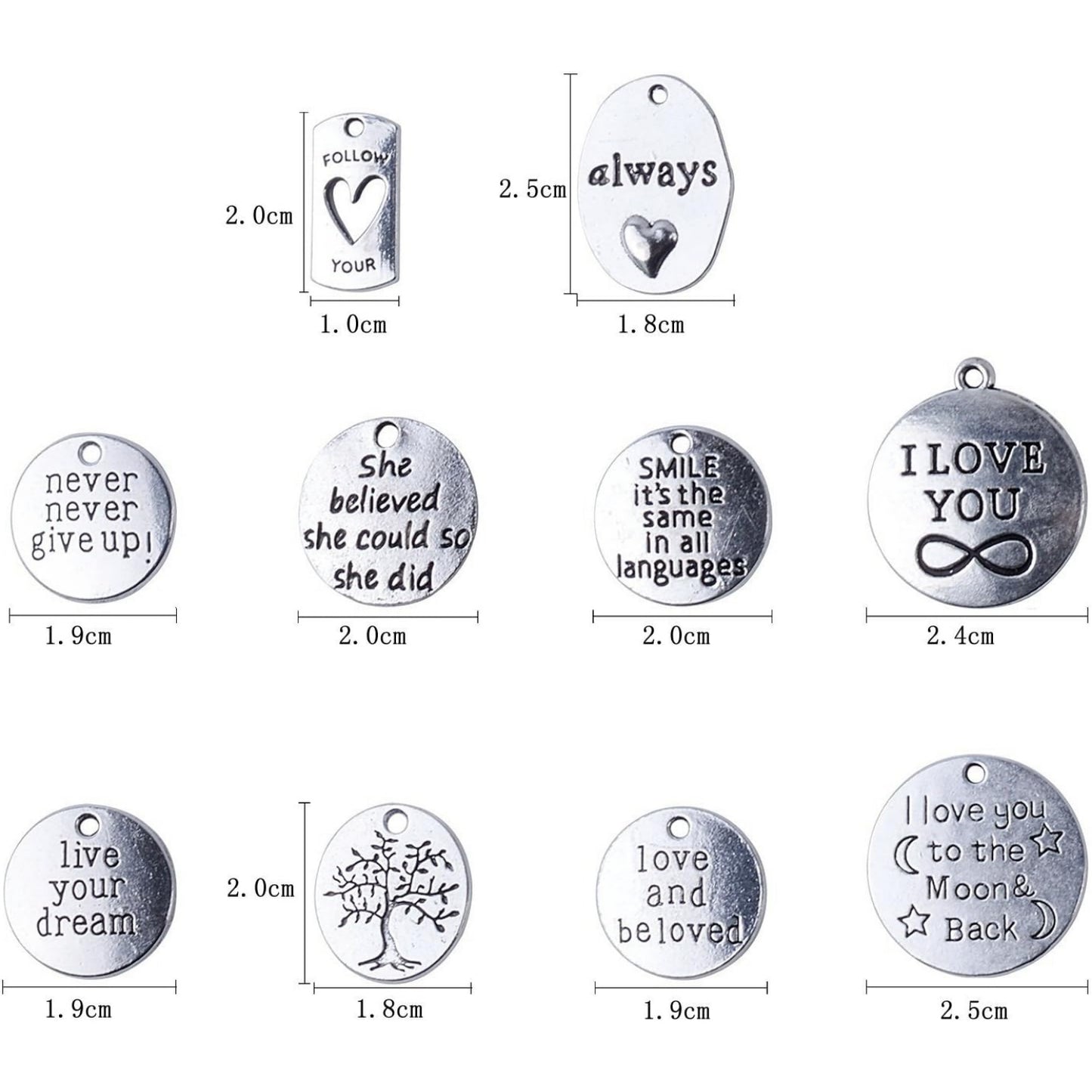 40pcs Inspiration Words Charms Craft Supplies Beads Charms Pendants for Crafting, Jewelry Findings Making Accessory For DIY Necklace Bracelet