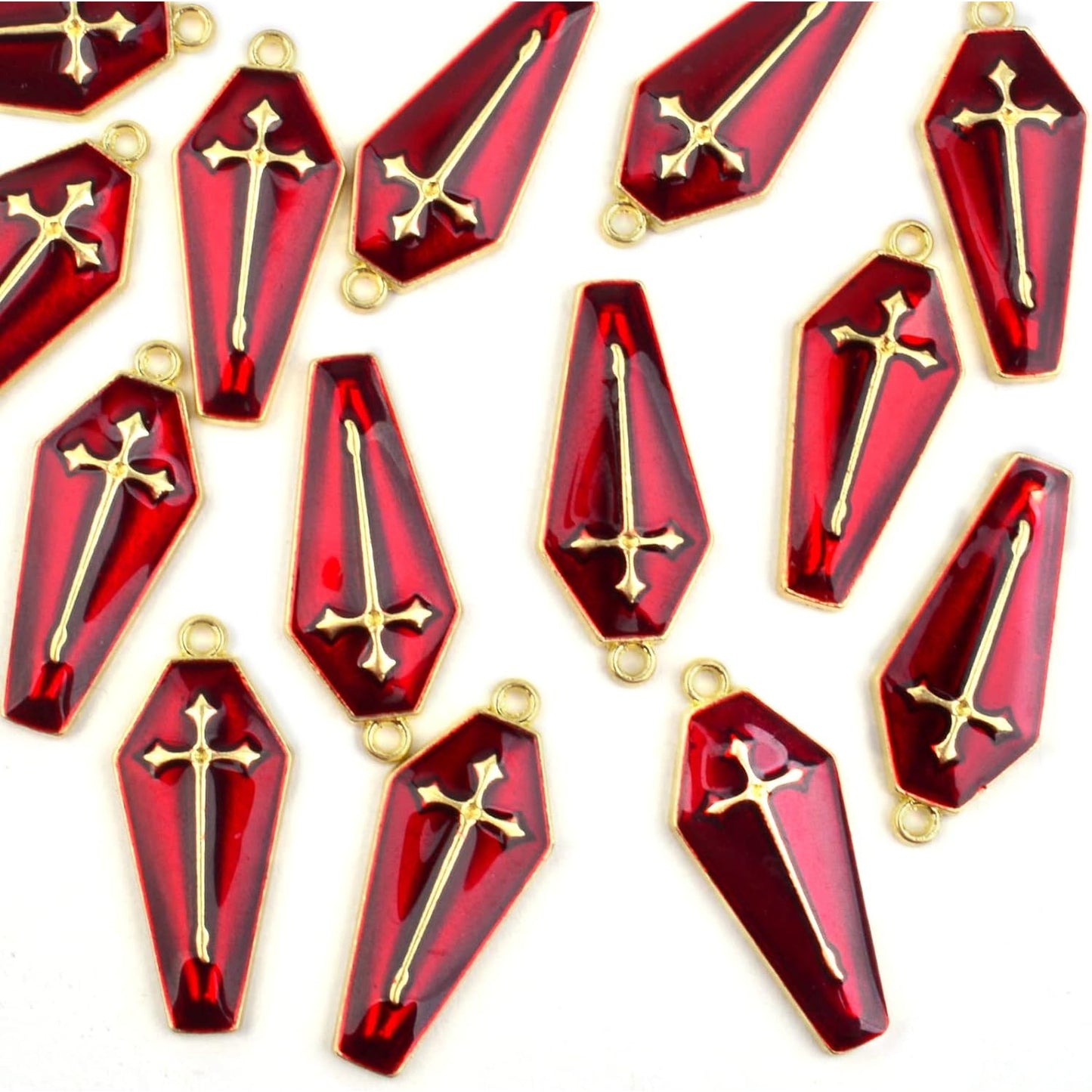 20 Pieces Red Enamel Cross Charms Halloween Theme Coffin with Cross Dangle Pendants for DIY Bracelet Necklace Jewelry Making Party Decor