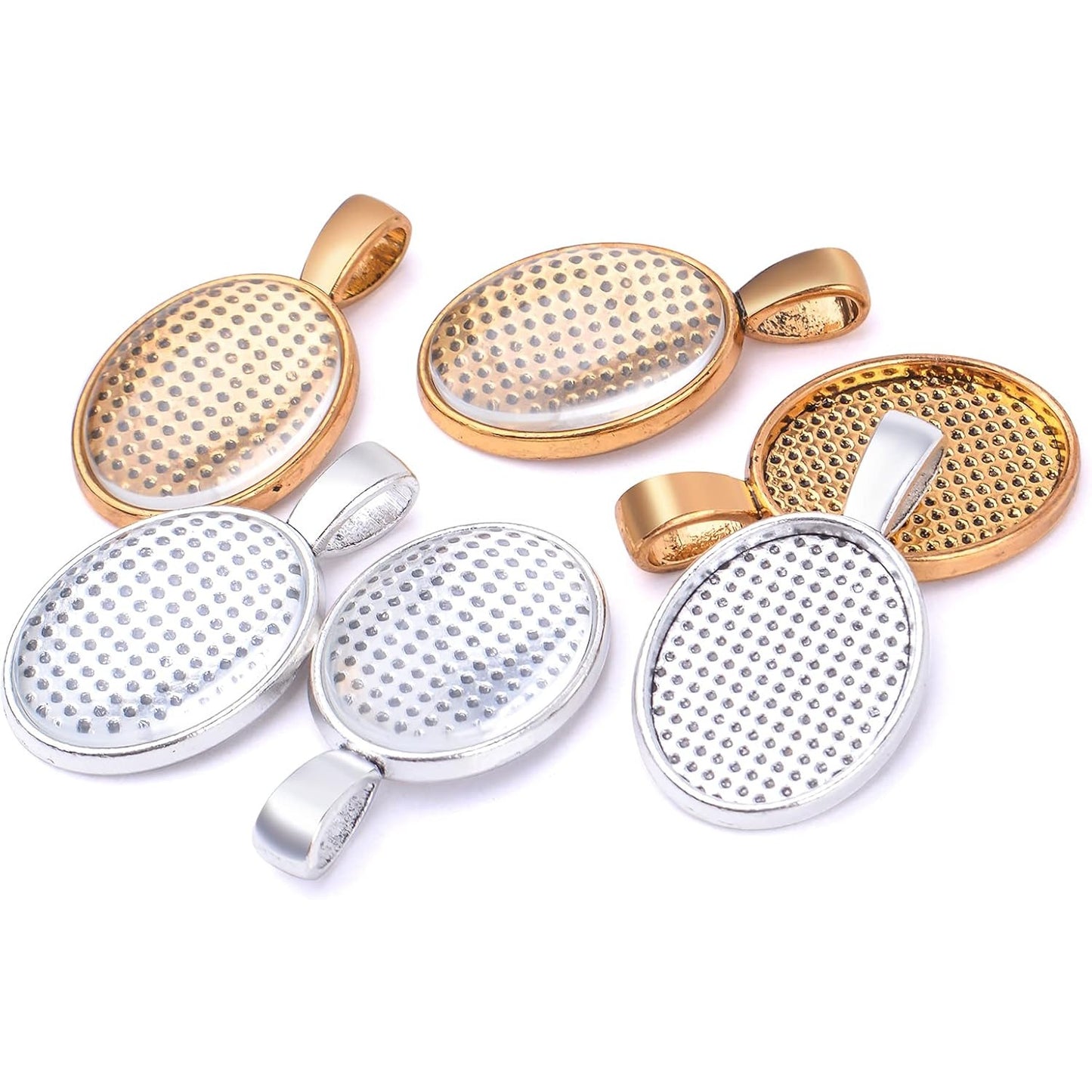 48pcs Bezel Pendant Blanks Set, 24pcs 6 Colors Oval Pendant Trays Bezel Blanks with 24pcs Glass Cabochons Clear Dome Tiles for DIY Bracelet Necklace Jewelry Crafts Making