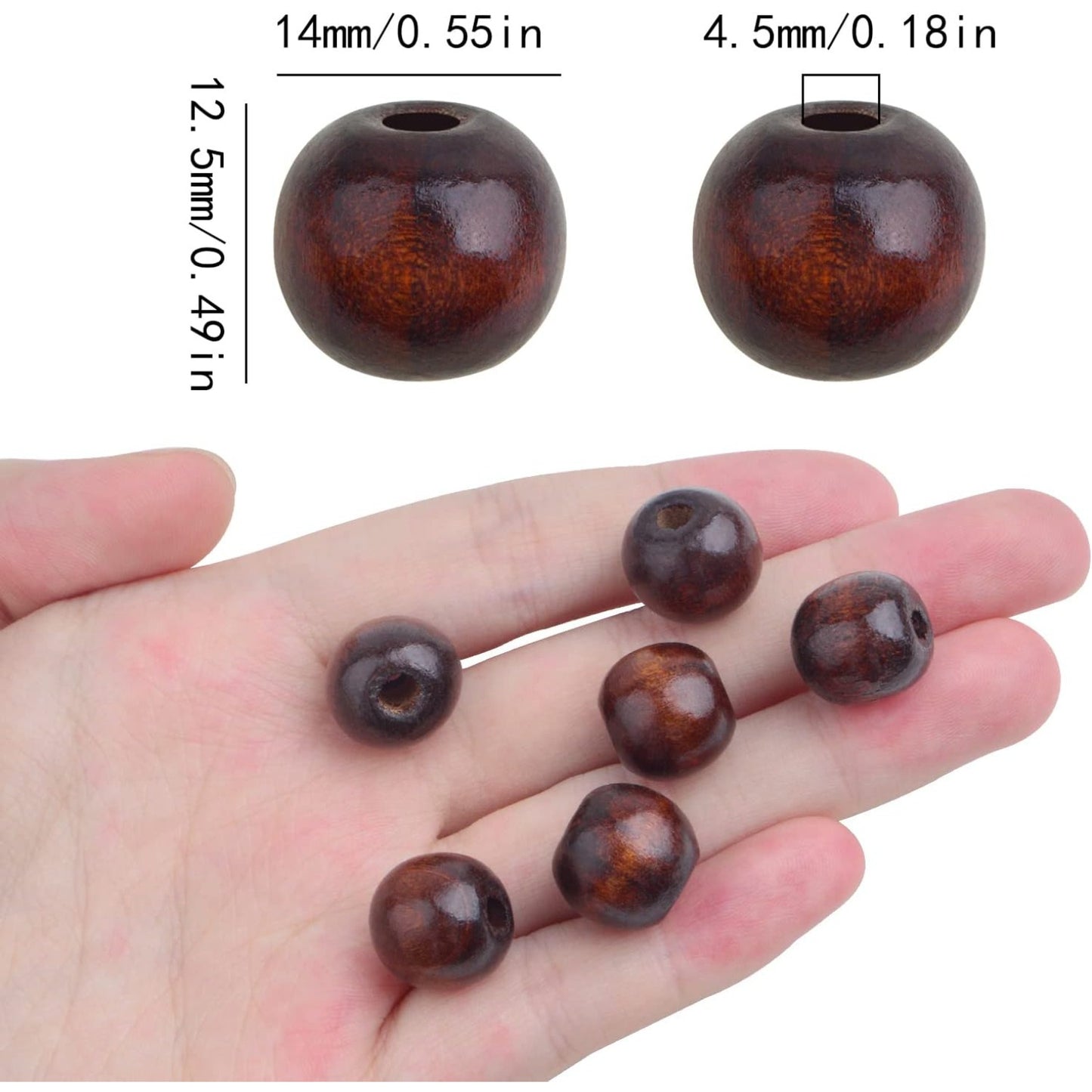 200pcs Natural Round Wooden Spacer Beads Solid Wood Loose Beads with 4.5 mm Large Hole Handmade Accessories for DIY Bracelet Crafts Jewelry Making, Dark Coffee