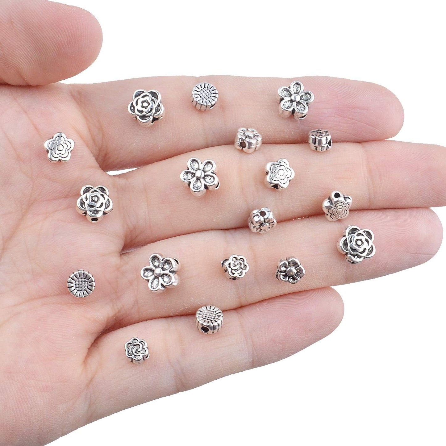 Alloy Spacer Beads, 120 Pieces Antique Silver Spacer Beads Tibetan Silver Beads for Jewelry Making Bracelets Necklace, 6 Styles