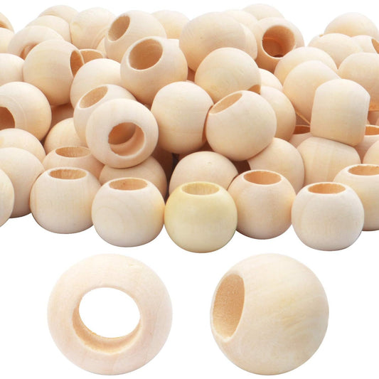 150pcs Wooden Beads Natural Wood Round Beads Wood Loose Beads Spacers with 10 mm Large Hole for DIY Bracelet Pendants Crafts Decoration Jewelry Making,20×15mm