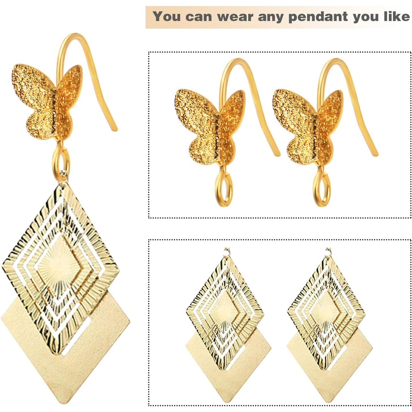 20pcs Butterfly Earring Hooks Brass French Fish Hooks Earrings Ear Wire Connectors Elegant Dangle Earrings for Women DIY Jewelry Making Findings, 18K Gold and Silver