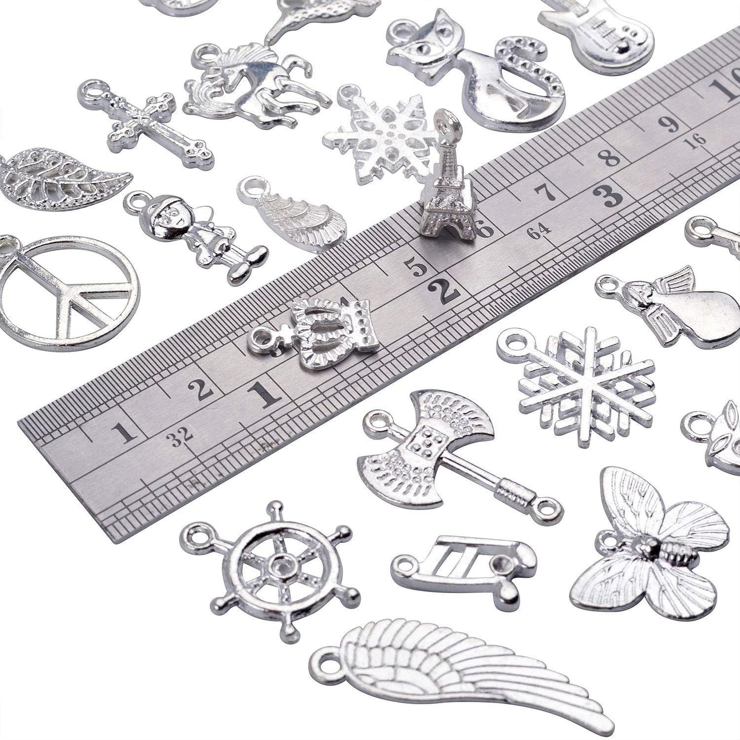 50 Pieces Mixed Bracelet Charms Antique Necklace Pendants Bulk Pack for Craft and Jewelry Making, Antique Silver