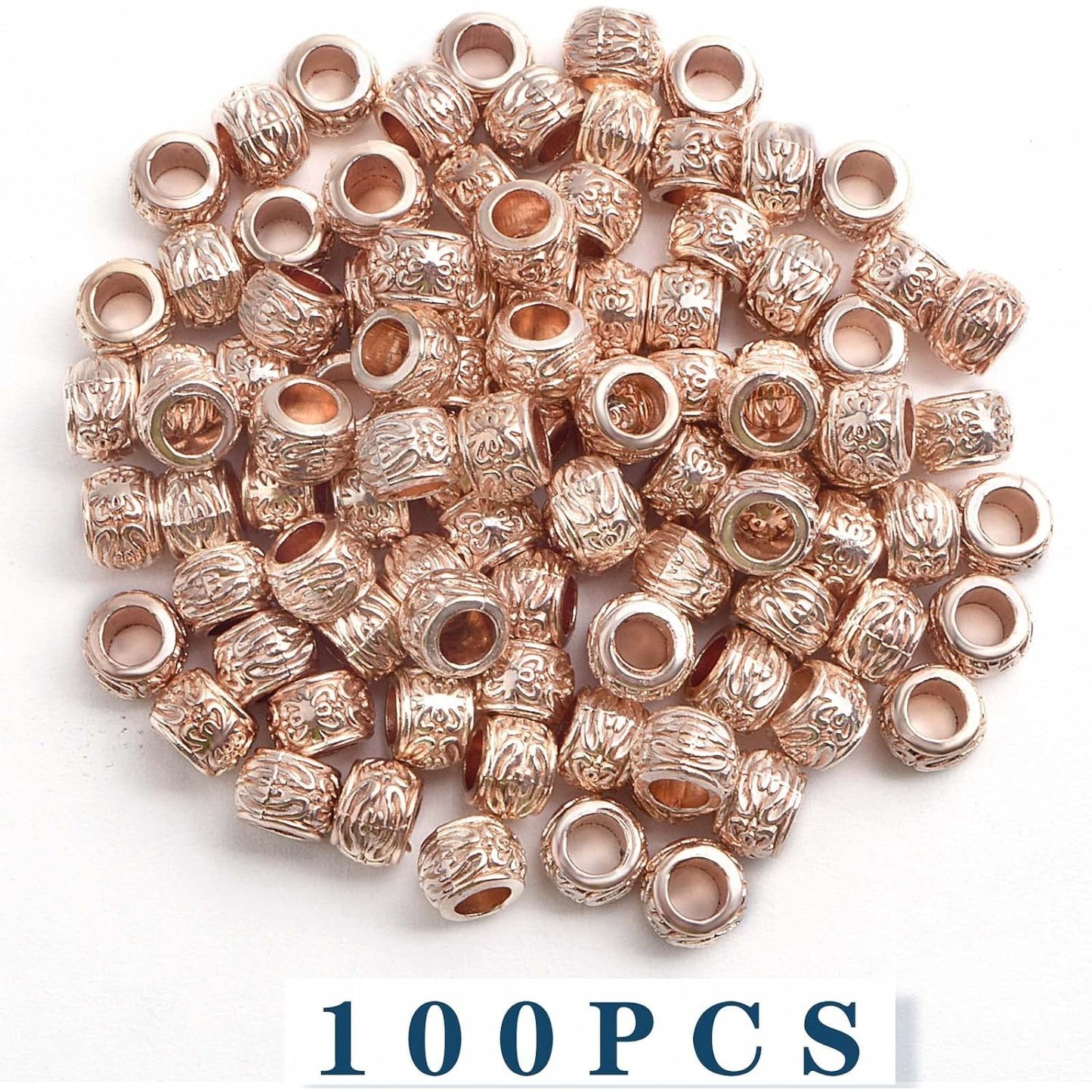 100pcs Rose Golden Rondelle Spacer Beads Alloy Large Hole Beads Tube Column Loose Spacer Beads Craft Supplies for DIY European Bracelet Necklace Jewelry Making