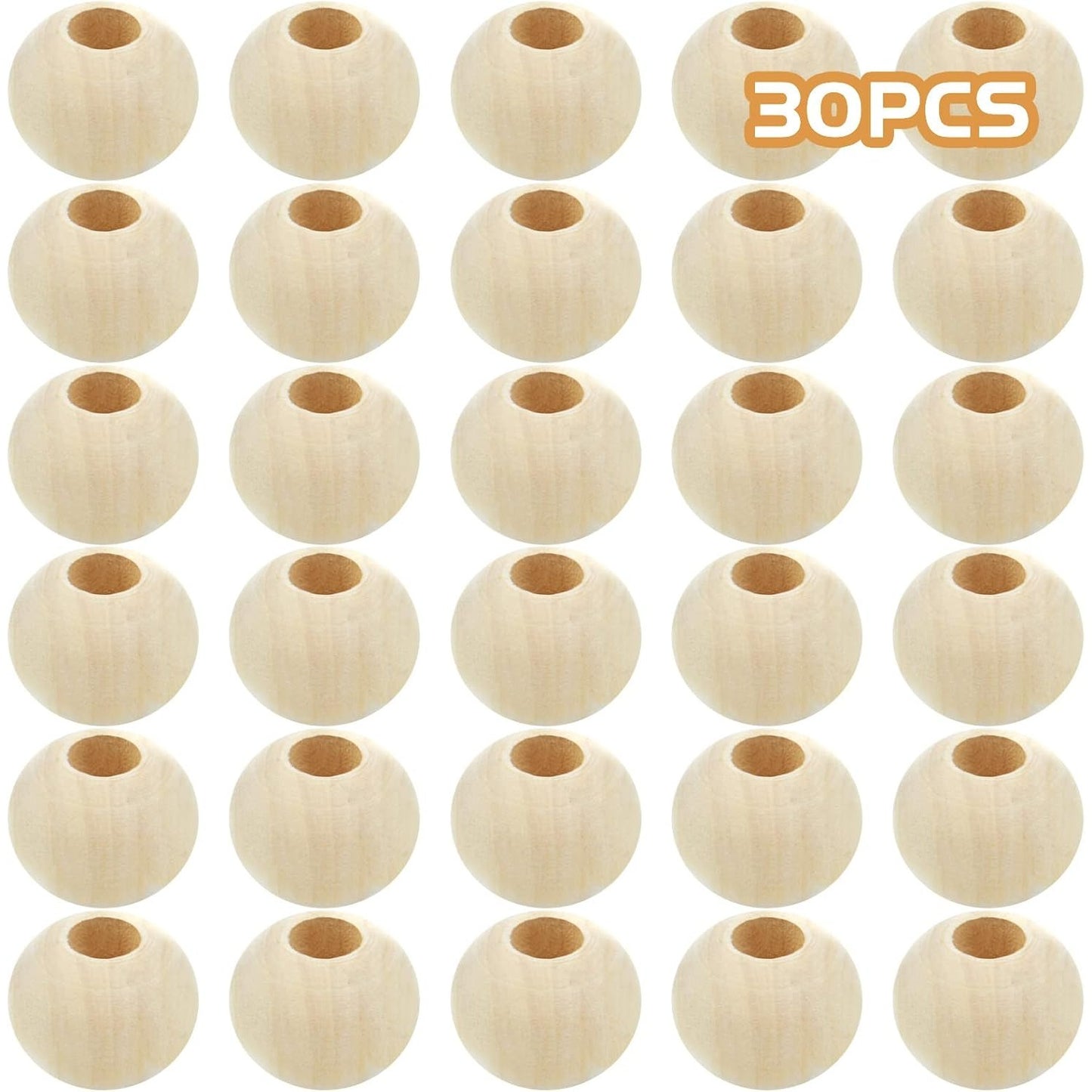 30pcs Natural Wood 25mm Round Wooden Beads, Hole: 10mm, Unfinished, Perfect for DIY Crafts, Jewelry Making, Decoration
