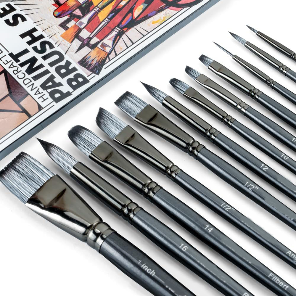 HENDEVL  Artist Paint Brush Set of 12 for Watercolor Acrylic Gouache Oil and Tempera Painting