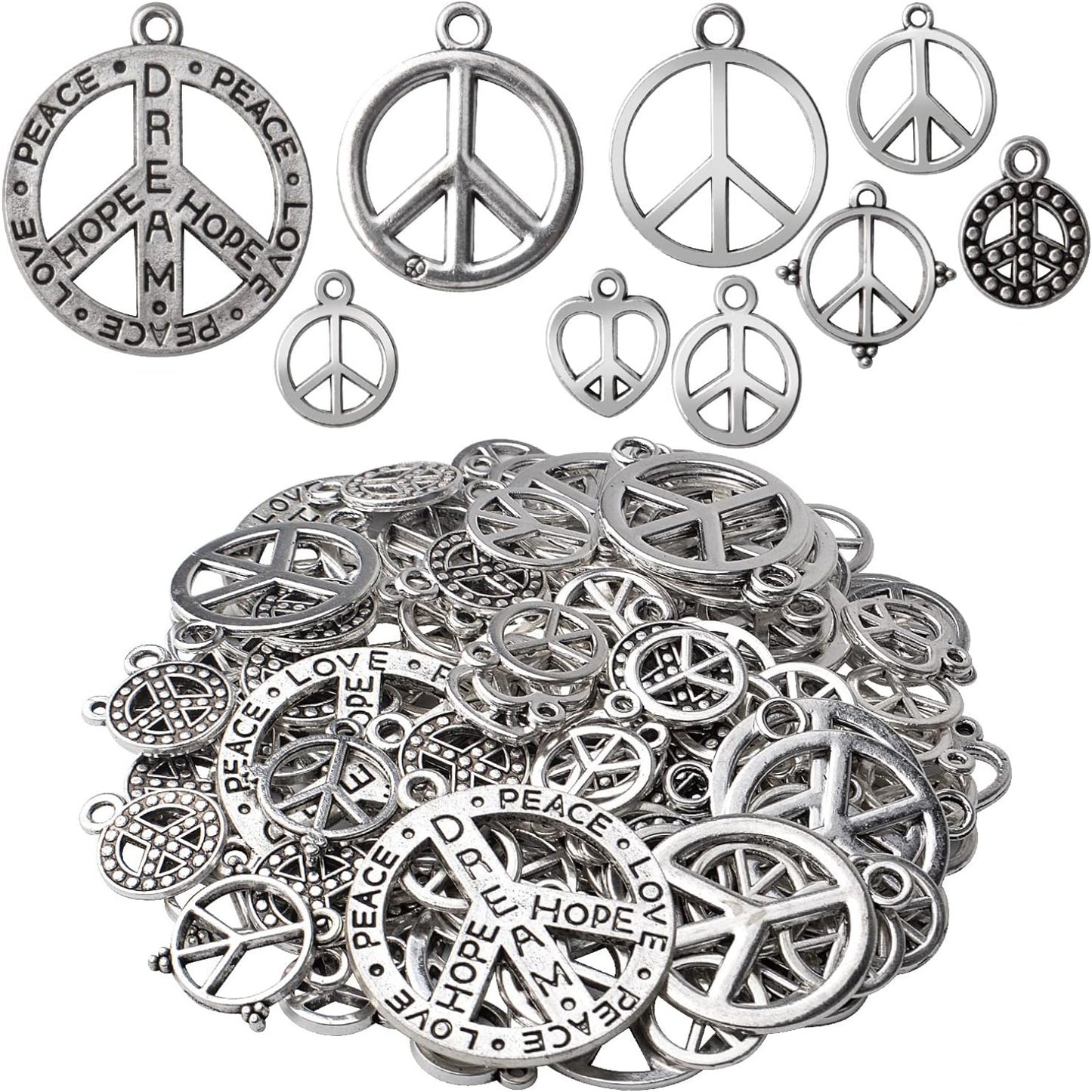 100g Antique Silver Peace Symbol Charms Alloy Peace Sign Charm Jewelry Pendant Charms for Necklace Bracelet DIY Jewelry Making Crafts Supplies